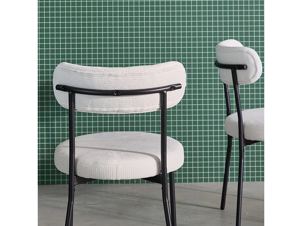 Lot de deux chaises métal et tissu chenille blanc L 47 x P 49 x H 76.5cm - Livia