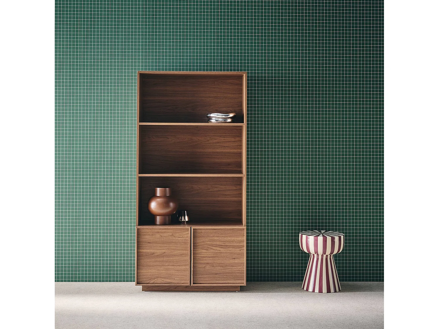 Etagères bibliothèque effet bois noyer 2 portes 5 niveaux - L 80 x P 35 x H 160cm - Kuba