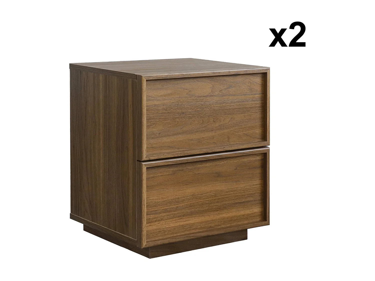 Mesita efecto madera 2 cajones, set de 2 nogal