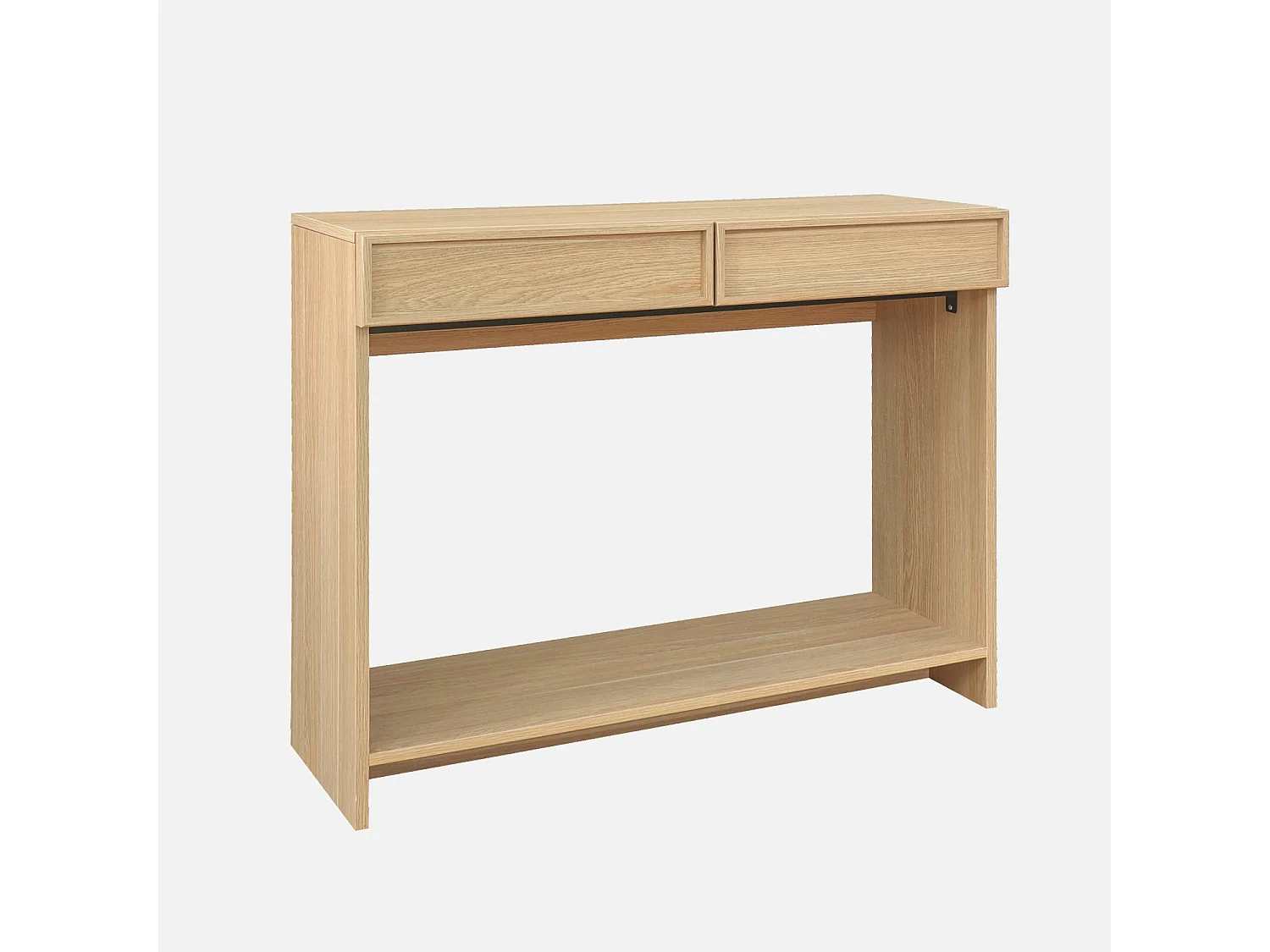 Console effet bois naturel 2 tiroirs et étagère - L 100 x P 33 x H 78cm - Kuba