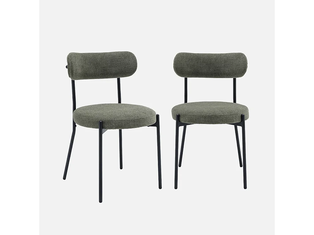 Set di 2 sedie in metallo e tessuto ciniglia, verde
