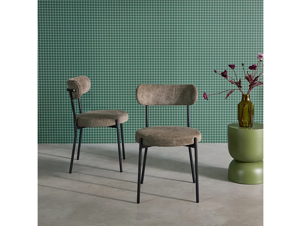 Set di 2 sedie in metallo e tessuto ciniglia, verde