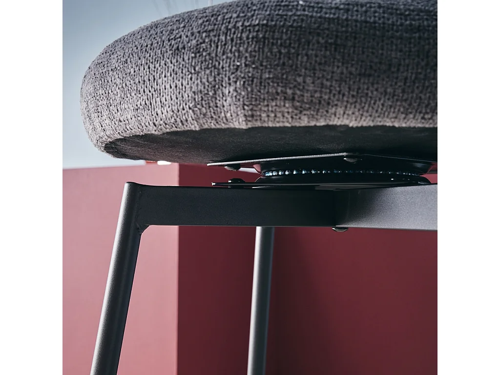 Lot de deux tabourets de bar assise rotative métal noir et tissu gris - L 50 x P 50 x H 92cm - Iris