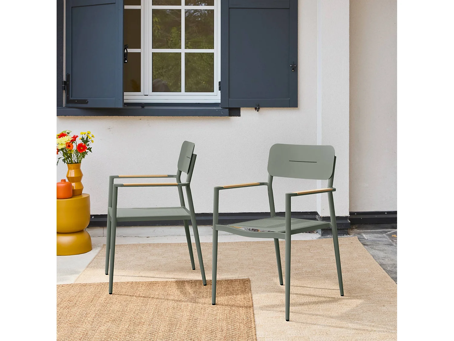 Lot de 2 fauteuils de jardin aluminium et textilène kaki - Fira