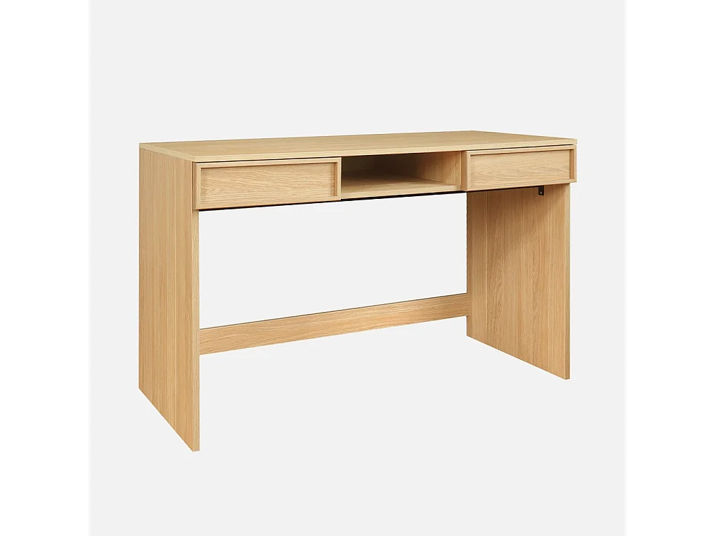 Bureau effet bois naturel 2 tiroirs 1 niche 120cm - L 120 x P 55 x H 77cm - Kuba