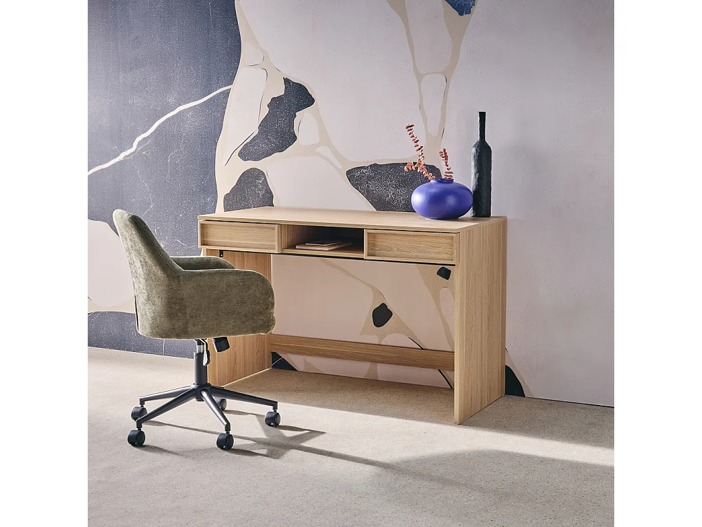 Bureau effet bois naturel 2 tiroirs 1 niche 120cm - L 120 x P 55 x H 77cm - Kuba