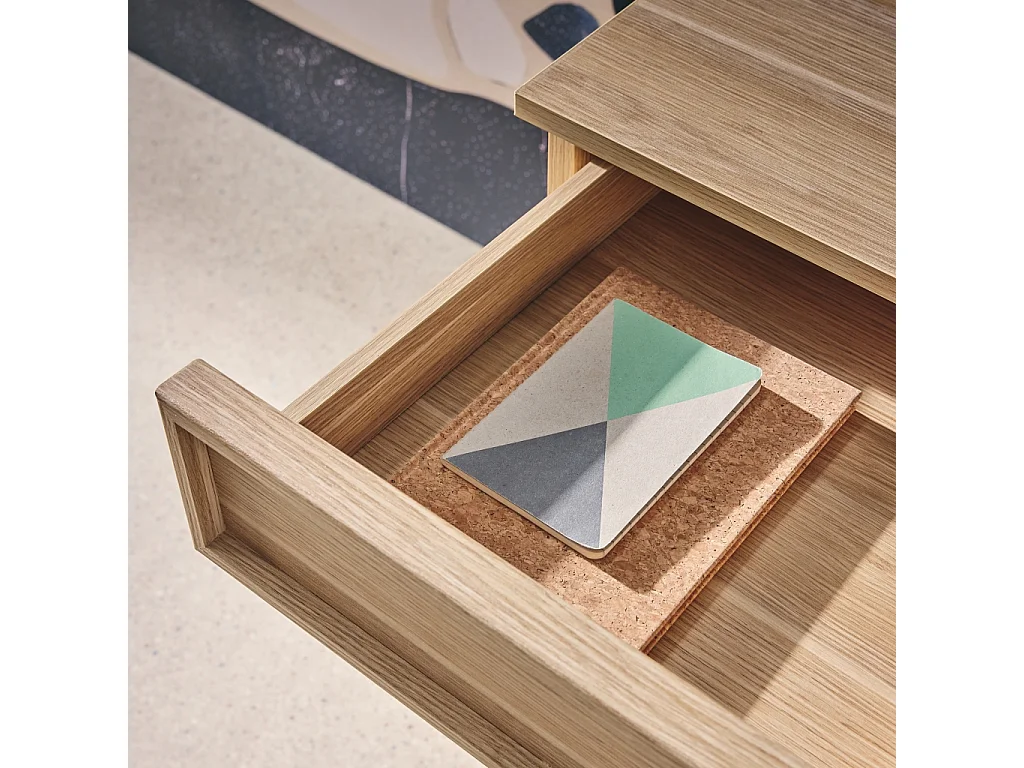 Bureau effet bois naturel 2 tiroirs 1 niche 120cm - L 120 x P 55 x H 77cm - Kuba