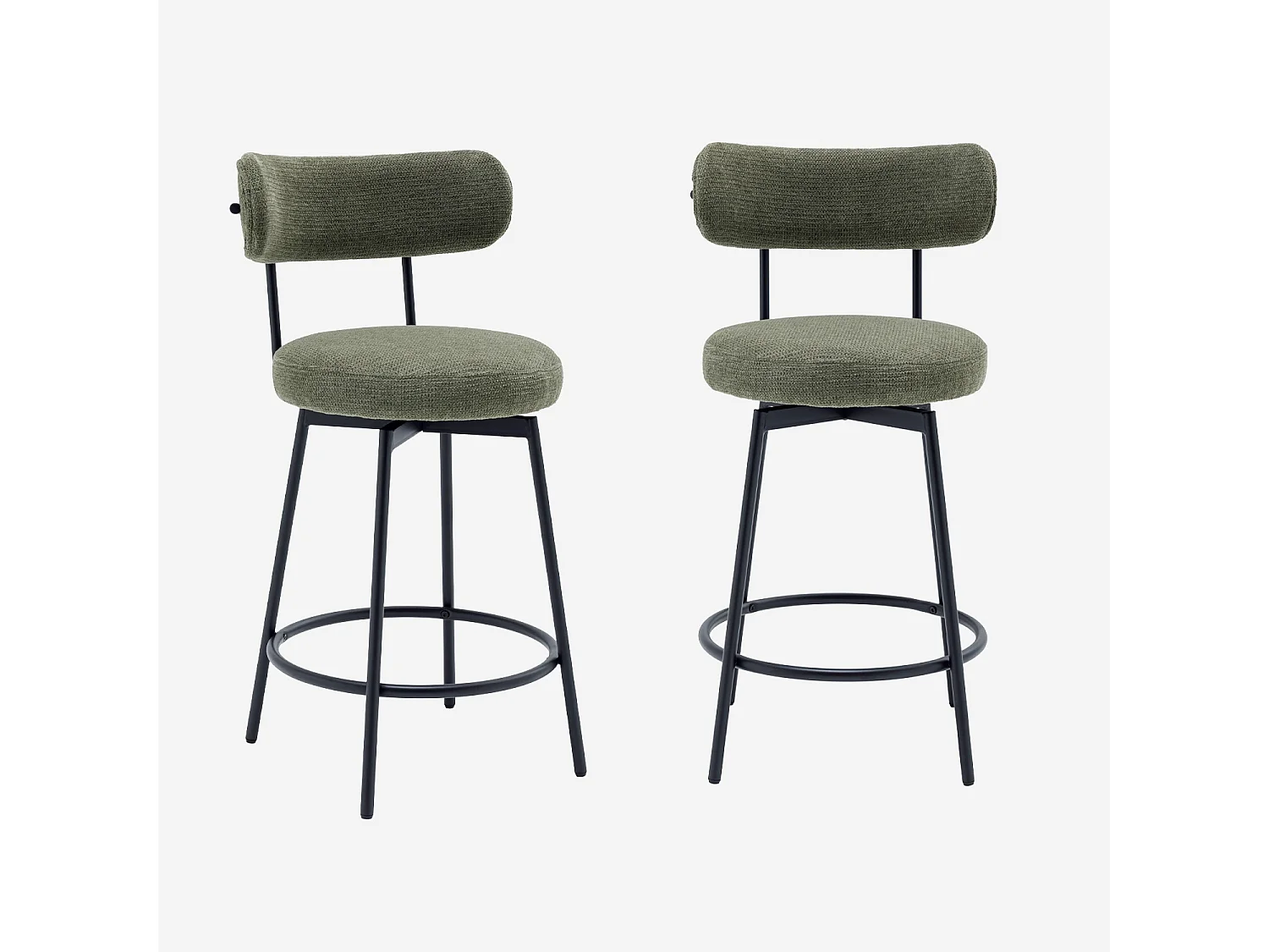 Taburete de bar asiento giratorio metal y tela simple, set de 2 verde