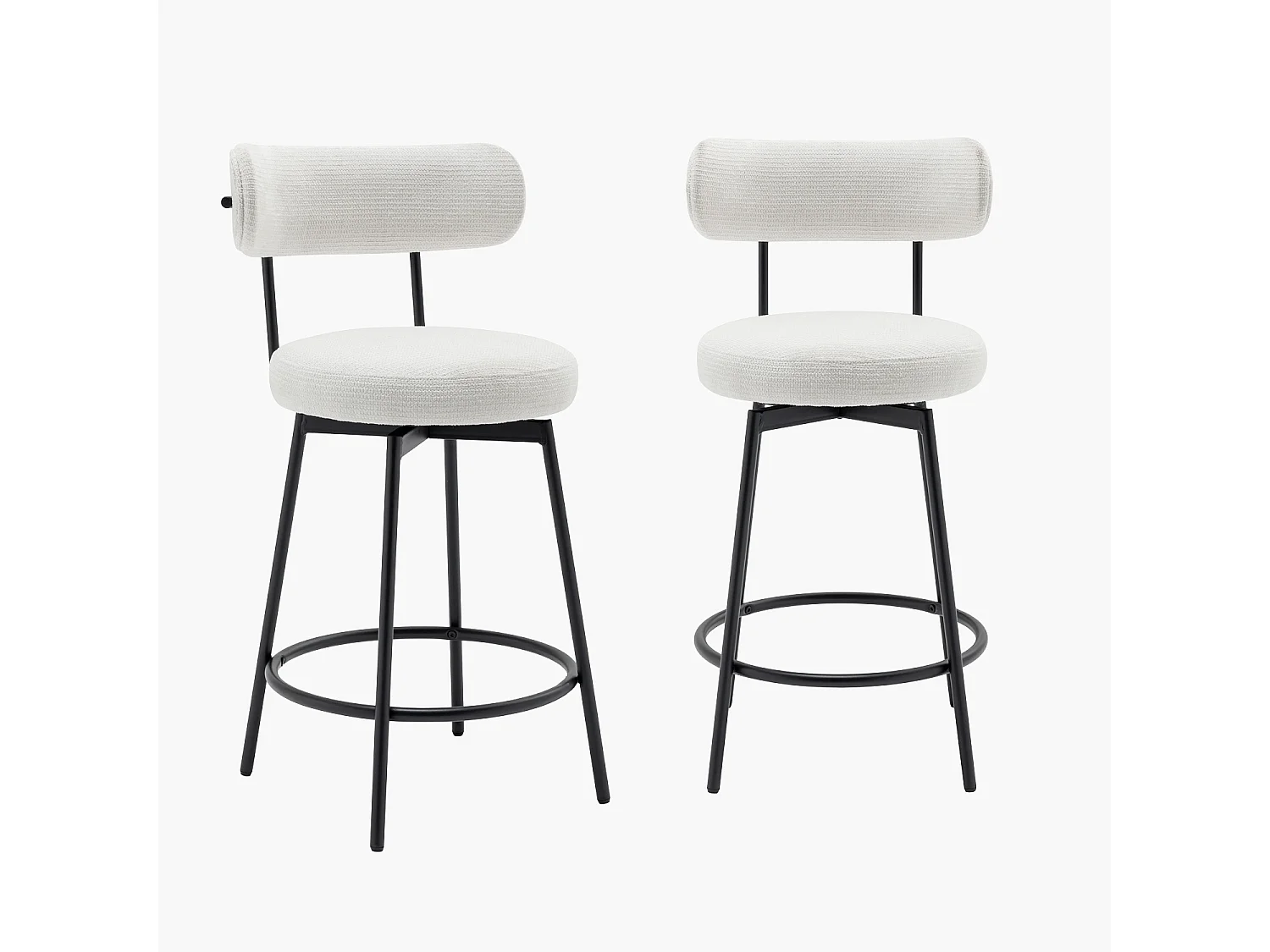Taburete de bar asiento giratorio metal y tela simple, set de 2 blanco