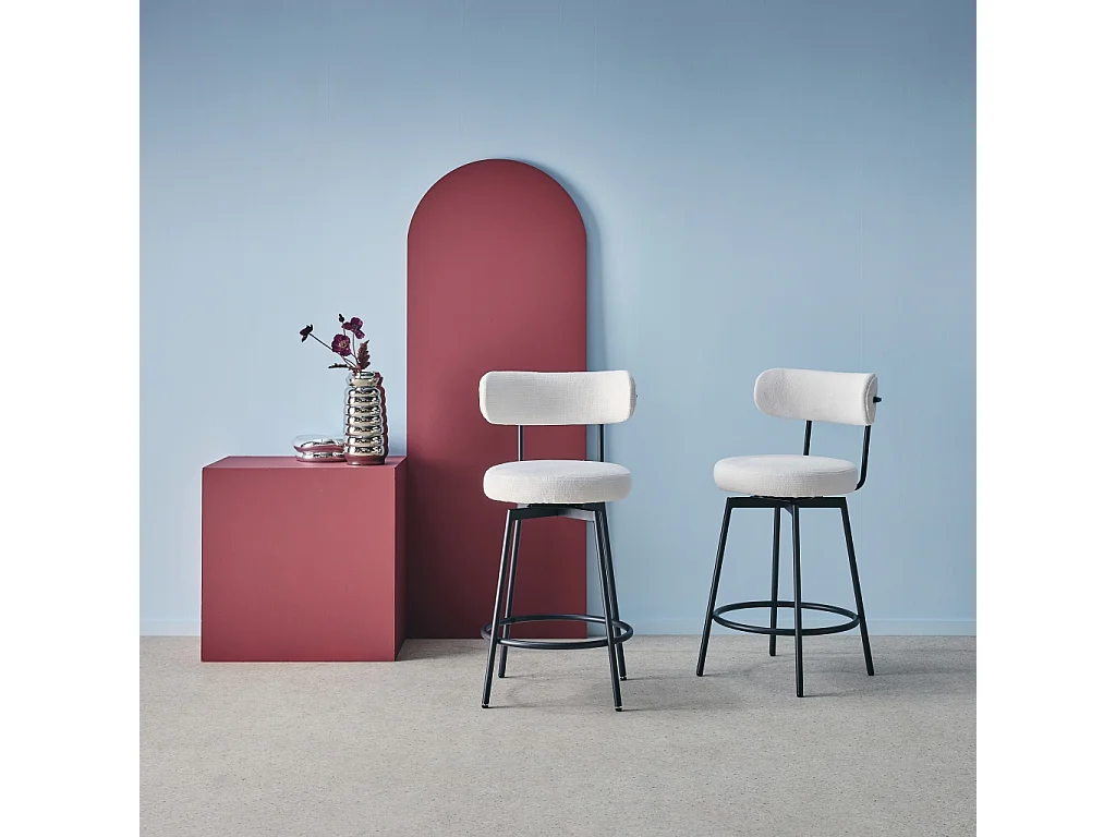 Taburete de bar asiento giratorio metal y tela simple, set de 2 blanco