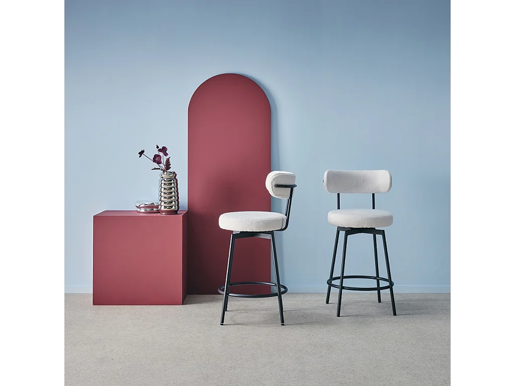 Taburete de bar asiento giratorio metal y tela simple, set de 2 blanco