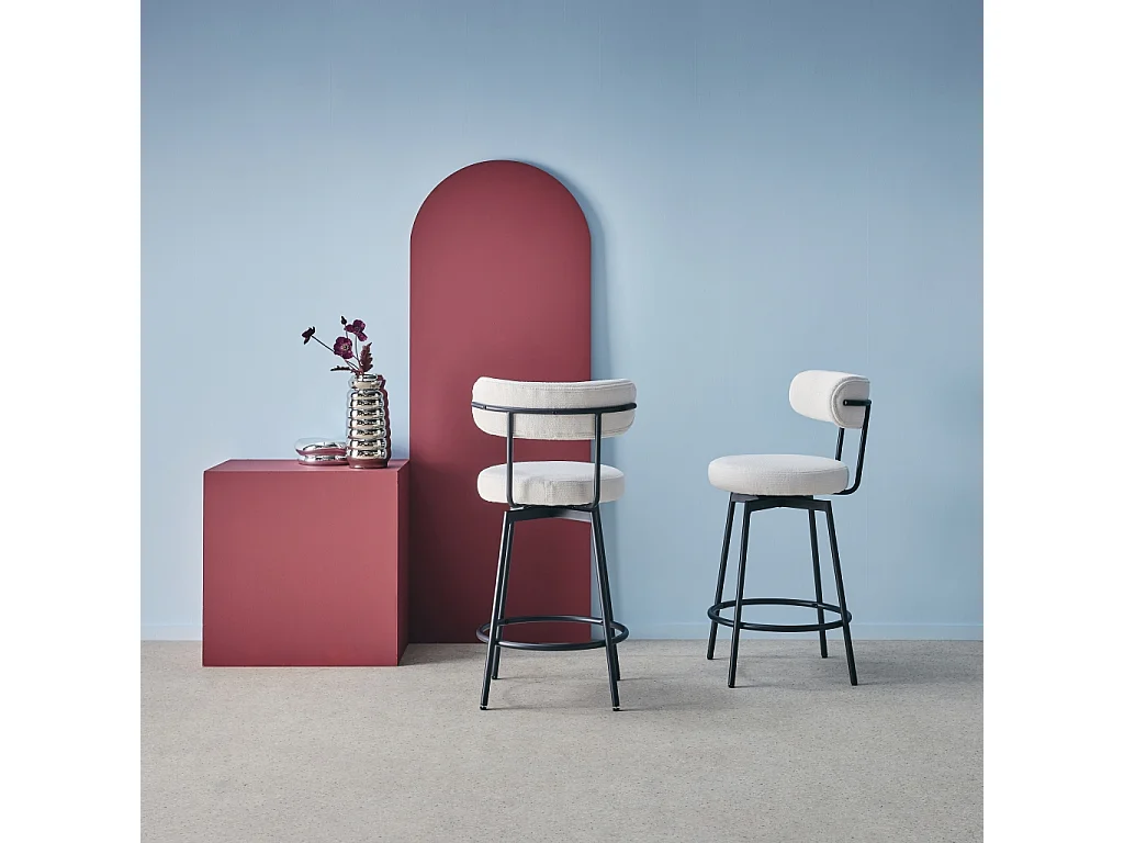 Taburete de bar asiento giratorio metal y tela simple, set de 2 blanco