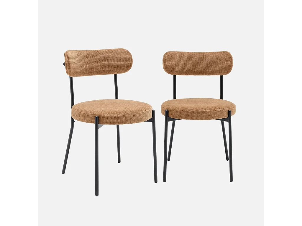 Set di 2 sedie in metallo e tessuto ciniglia, camel