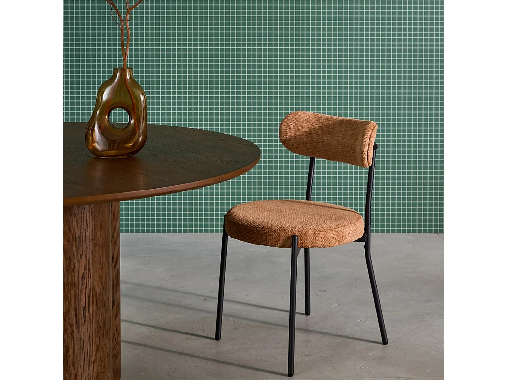 Set di 2 sedie in metallo e tessuto ciniglia, camel