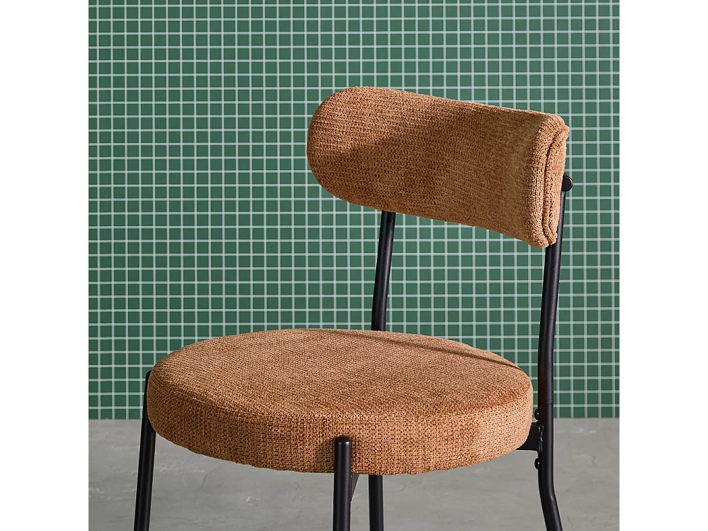 Set di 2 sedie in metallo e tessuto ciniglia, camel