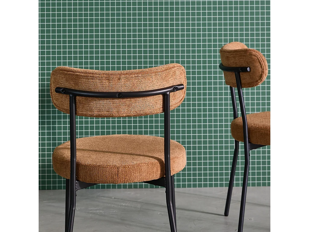 Set di 2 sedie in metallo e tessuto ciniglia, camel