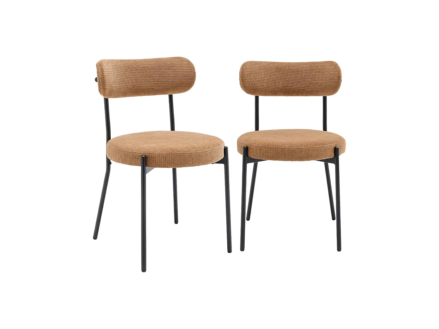 Lot de deux chaises métal et tissu chenille camel L 47 x P 49 x H 76.5cm - Livia