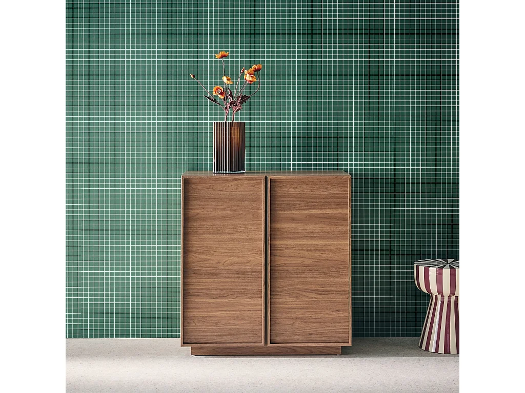 Buffet effet bois noyer 2 portes 80 cm 4 compartiments - L 80 x P 43 x H 85cm - Kuba