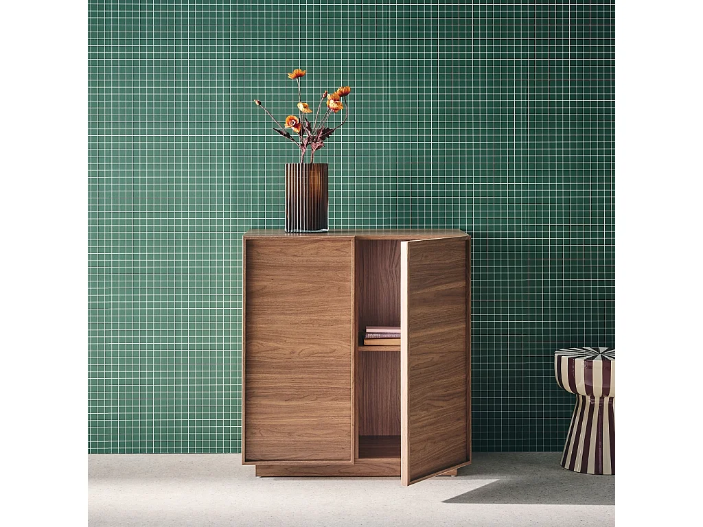 Buffet effet bois noyer 2 portes 80 cm 4 compartiments - L 80 x P 43 x H 85cm - Kuba