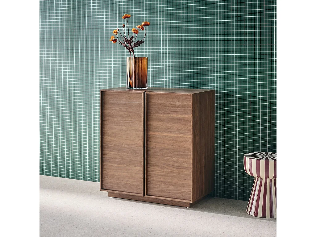 Buffet effet bois noyer 2 portes 80 cm 4 compartiments - L 80 x P 43 x H 85cm - Kuba