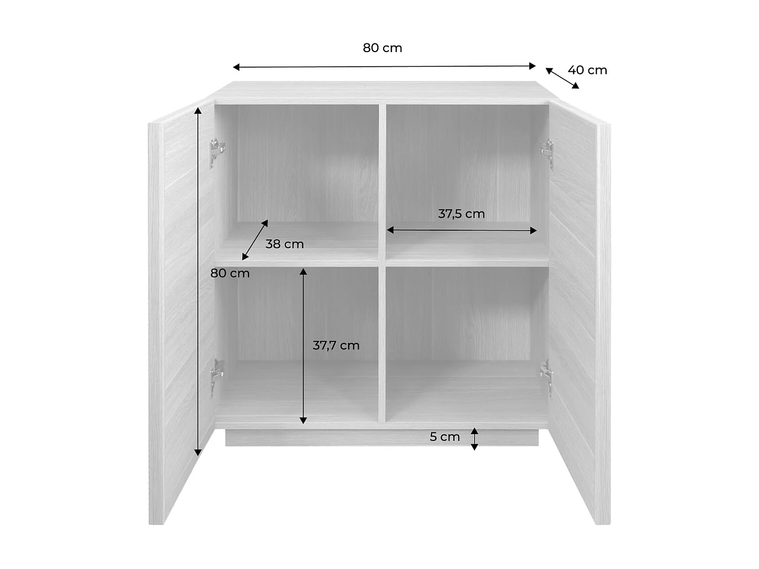 Aparador efecto madera 2 puertas, 80cm natural