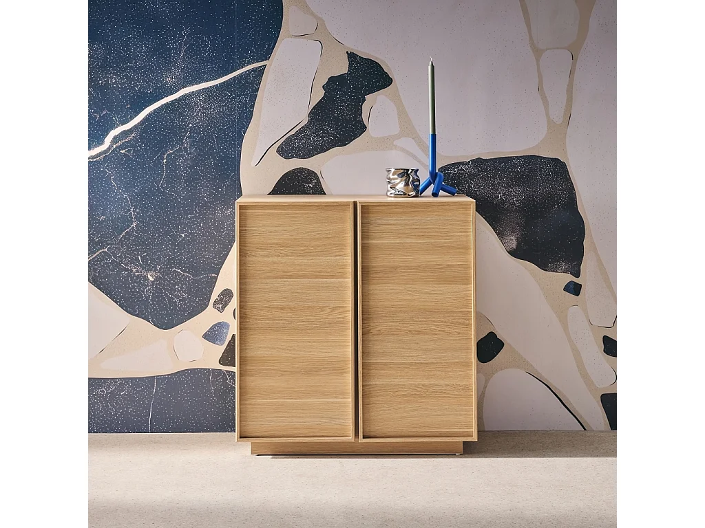 Aparador efecto madera 2 puertas, 80cm natural