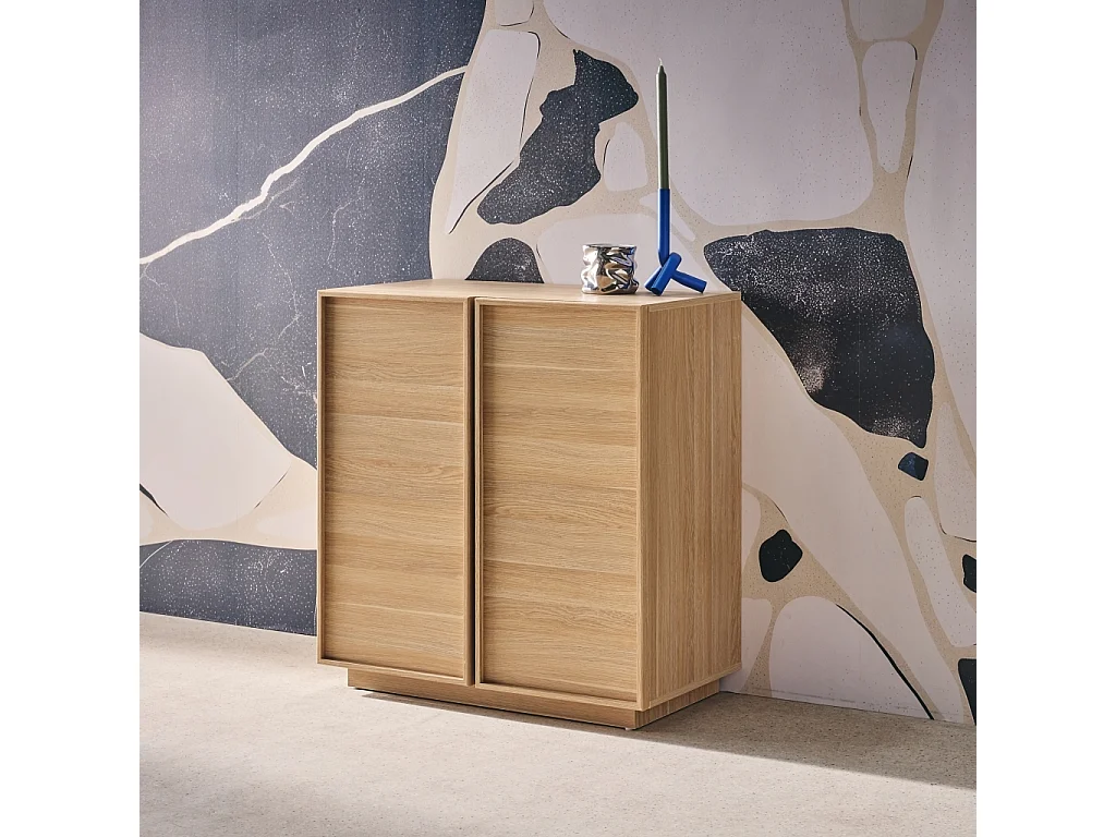 Aparador efecto madera 2 puertas, 80cm natural