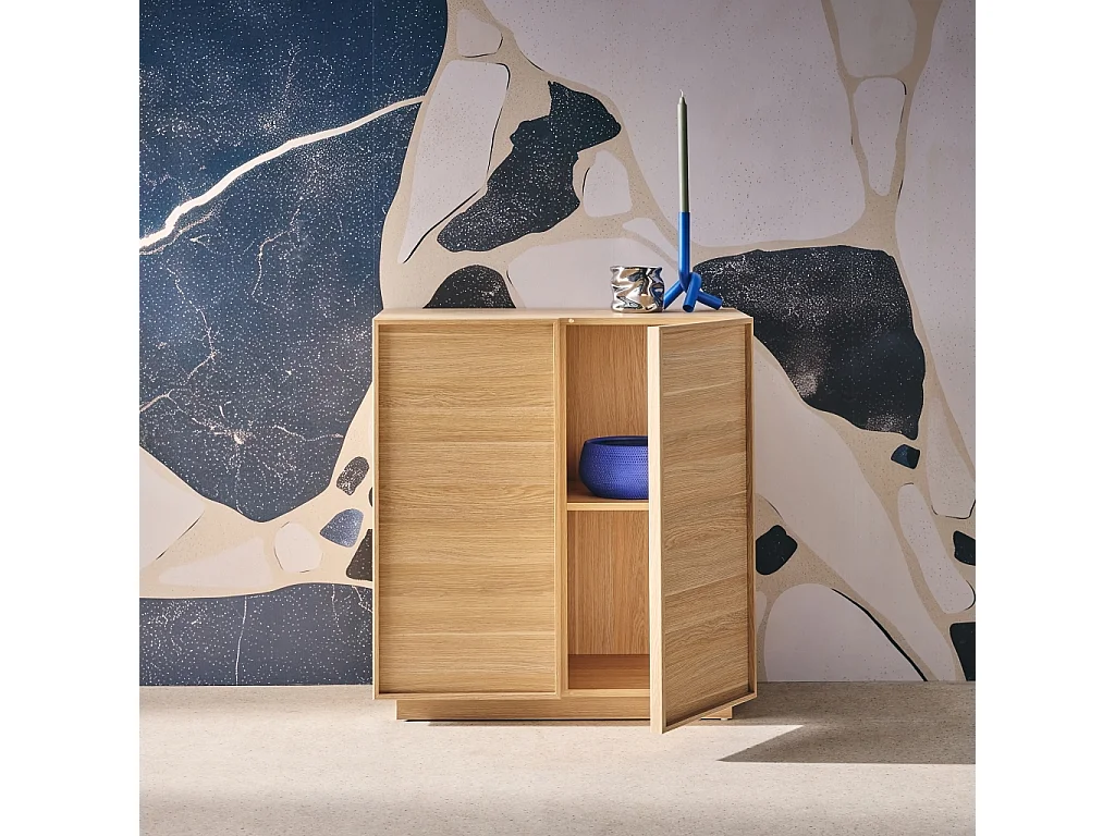 Aparador efecto madera 2 puertas, 80cm natural