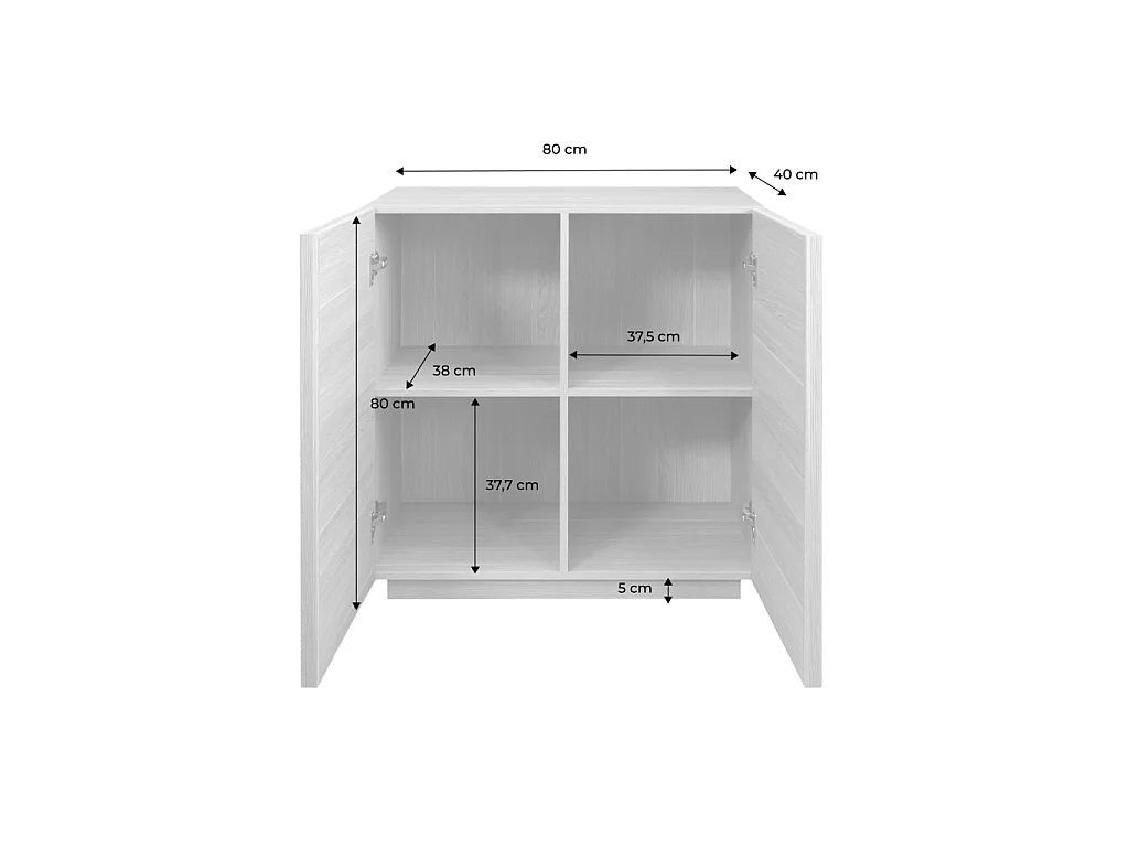 Aparador efecto madera 2 puertas, 80cm natural