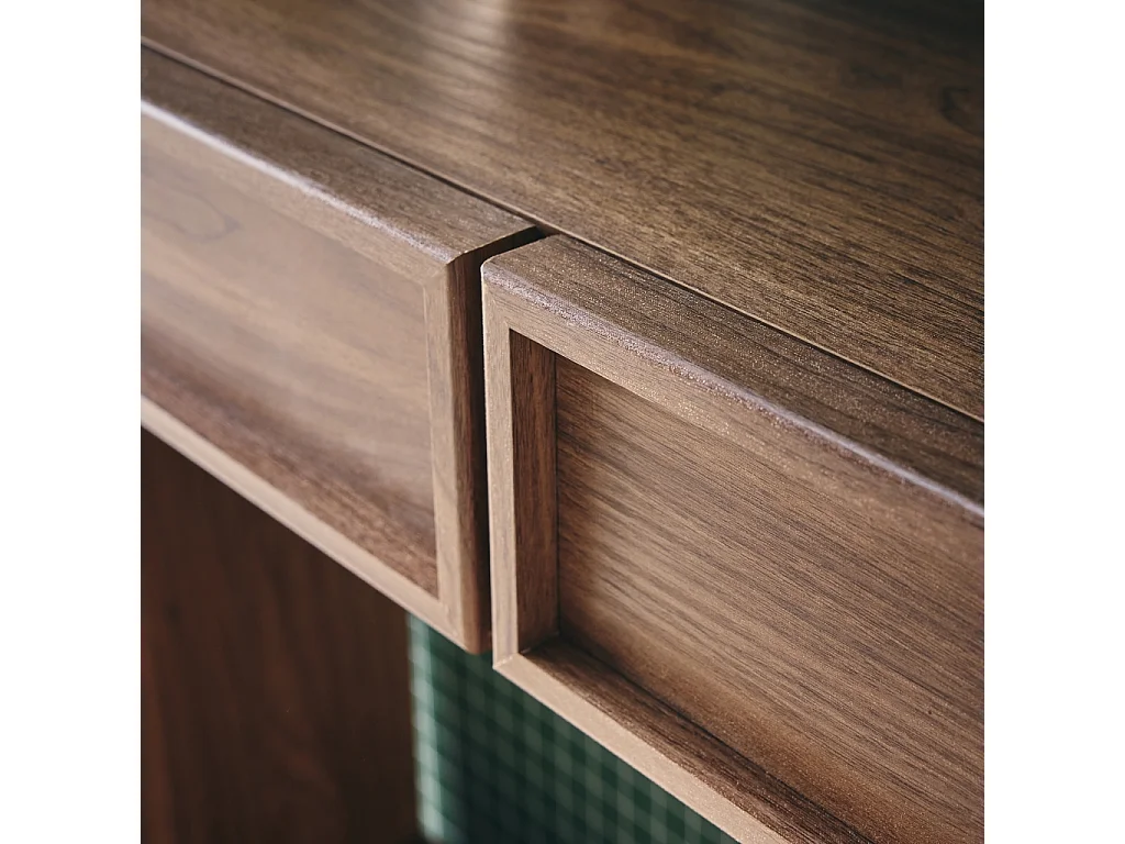 Console effet bois noyer 2 tiroirs et étagère - L 100 x P 33 x H 78cm - Kuba