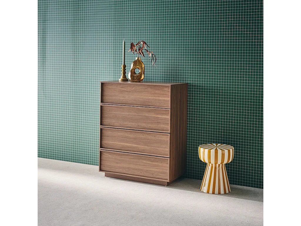 Cassettiera effetto legno 4 cassetti, noce