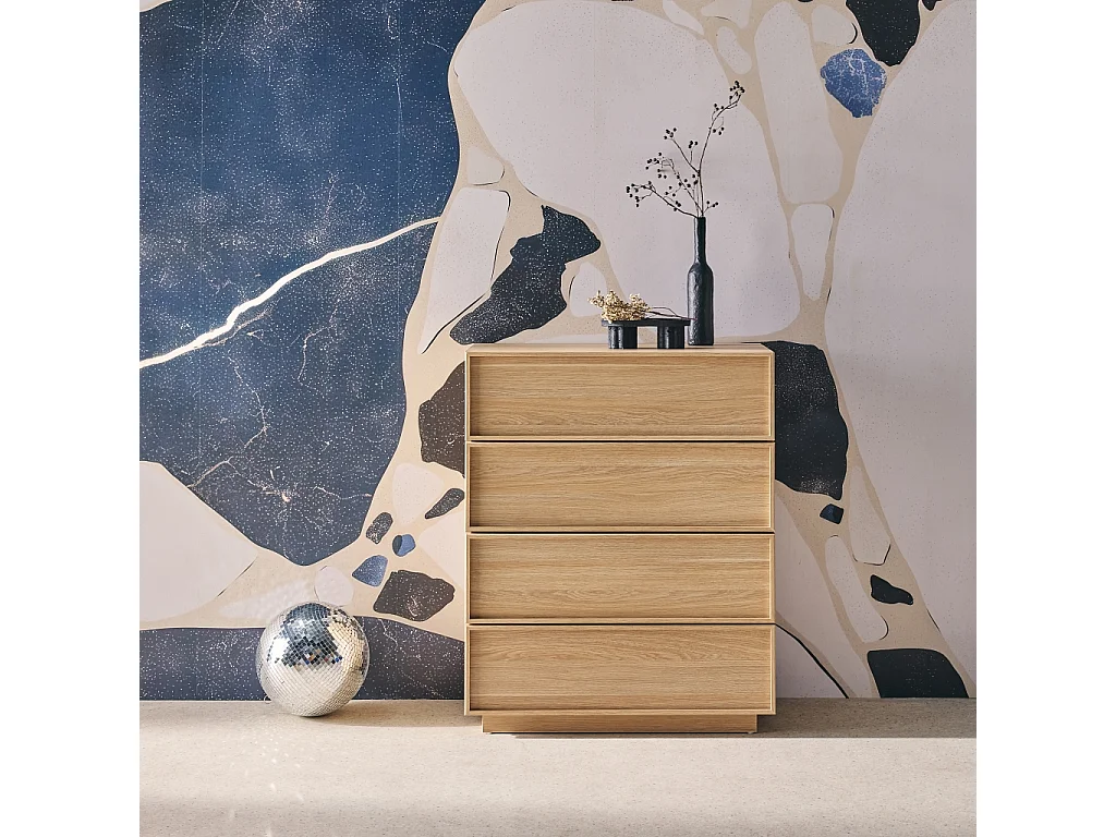 Cassettiera effetto legno 4 cassetti, marrone naturale