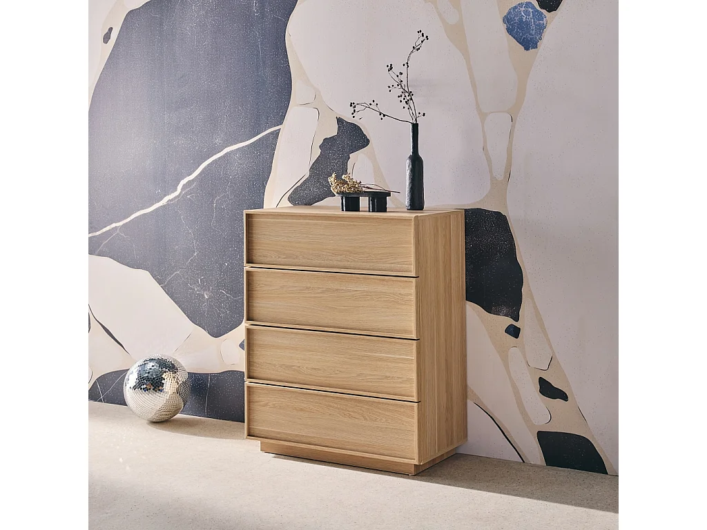 Cassettiera effetto legno 4 cassetti, marrone naturale