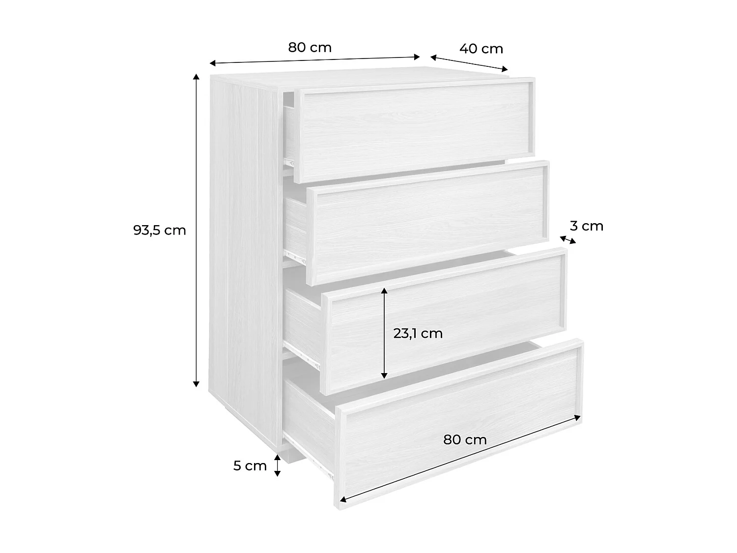Cassettiera effetto legno 4 cassetti, marrone naturale