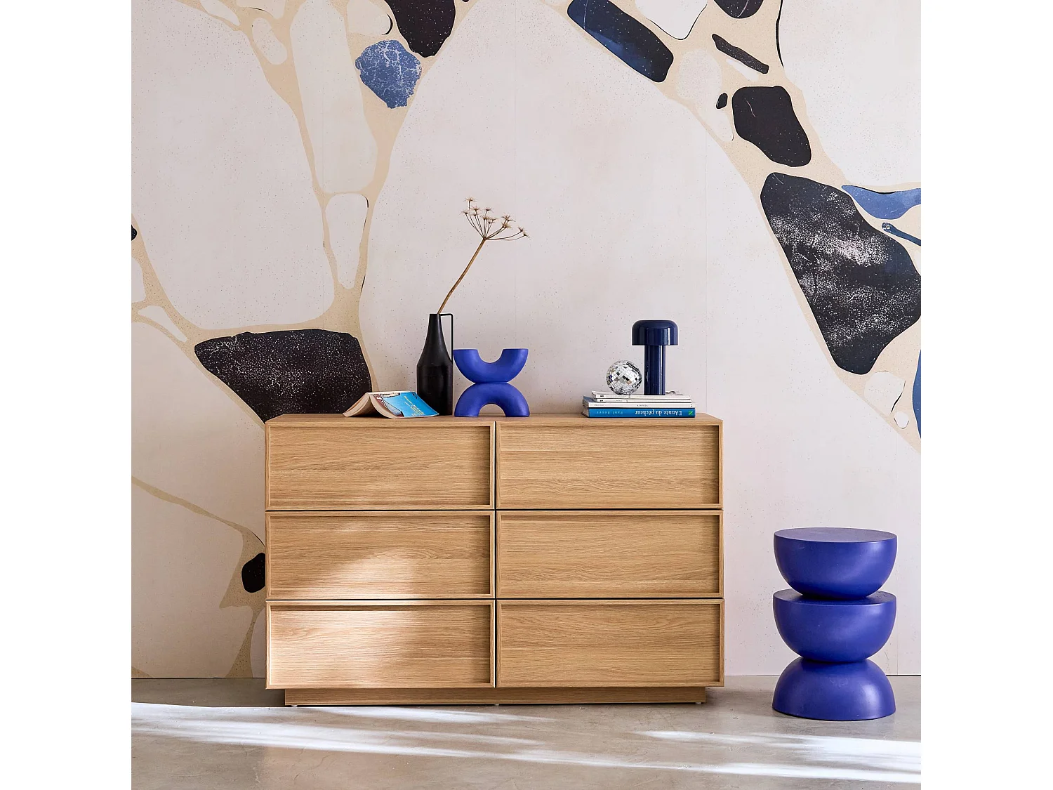 Cassettiera effetto legno 6 cassetti, marrone naturale