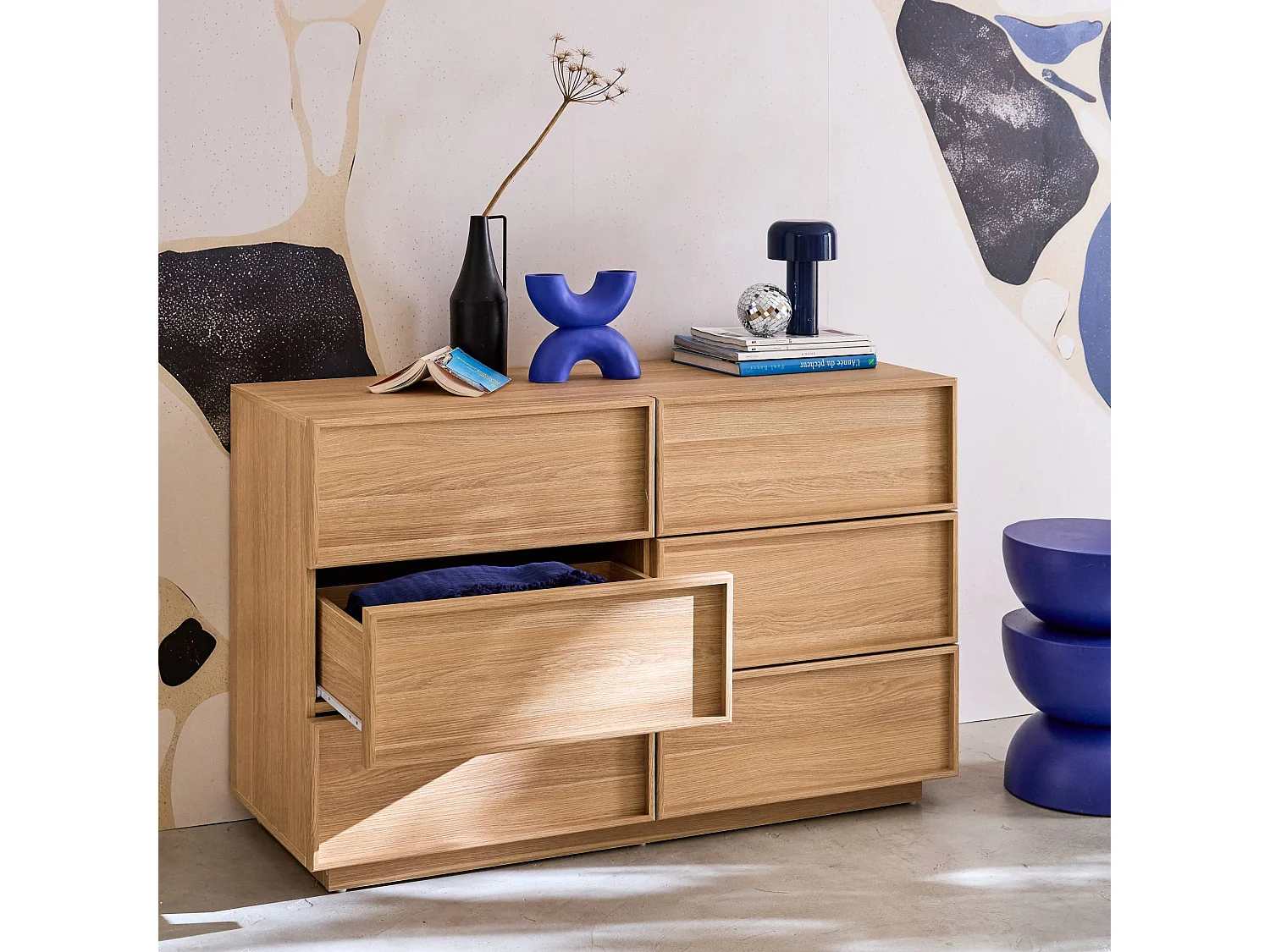 Cassettiera effetto legno 6 cassetti, marrone naturale