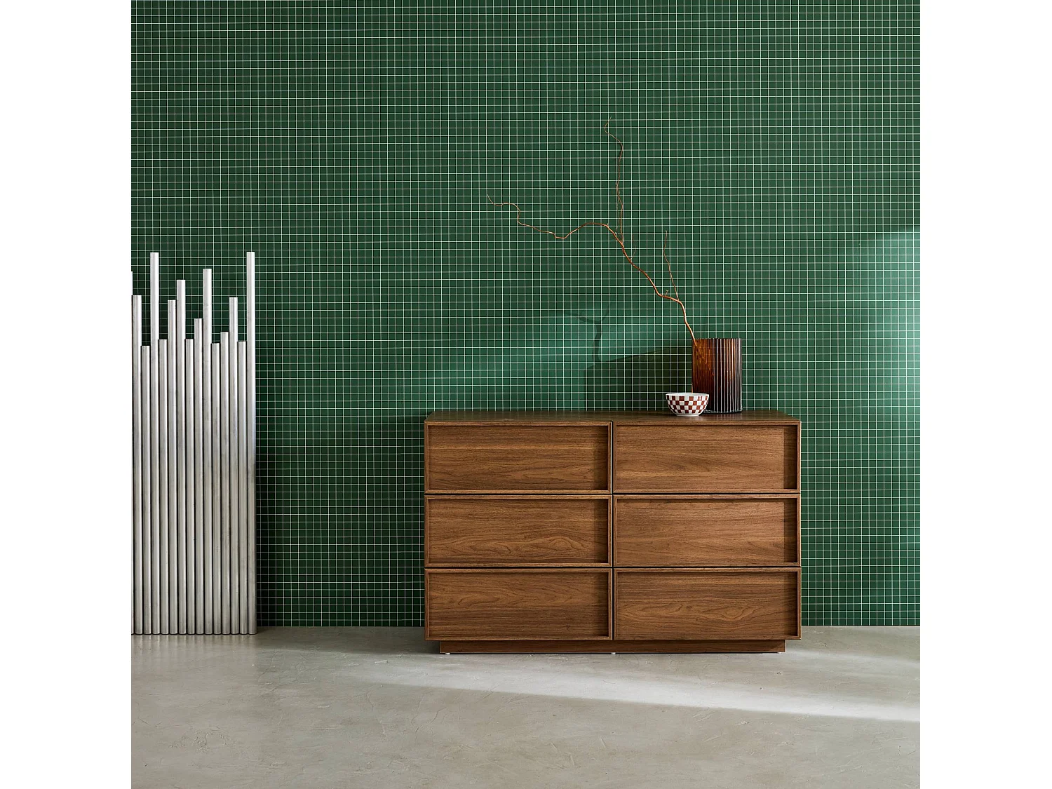 Commode de rangement effet bois 6 tiroirs noyer L 120 x P 43 x H 75cm - Kuba