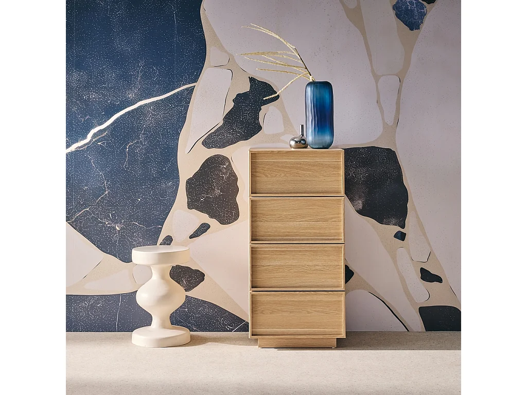 Commode chiffonnier naturel 4 tiroirs effet bois - L 48 x P 43 x H 98.5cm - Kuba