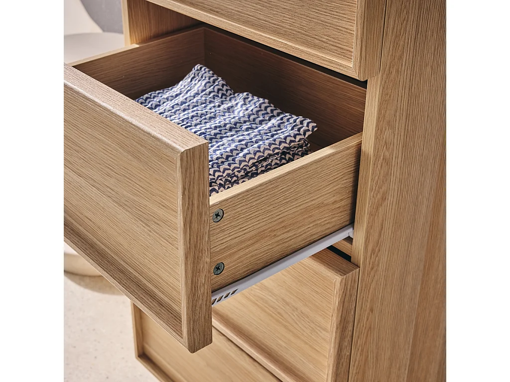 Commode chiffonnier naturel 4 tiroirs effet bois - L 48 x P 43 x H 98.5cm - Kuba