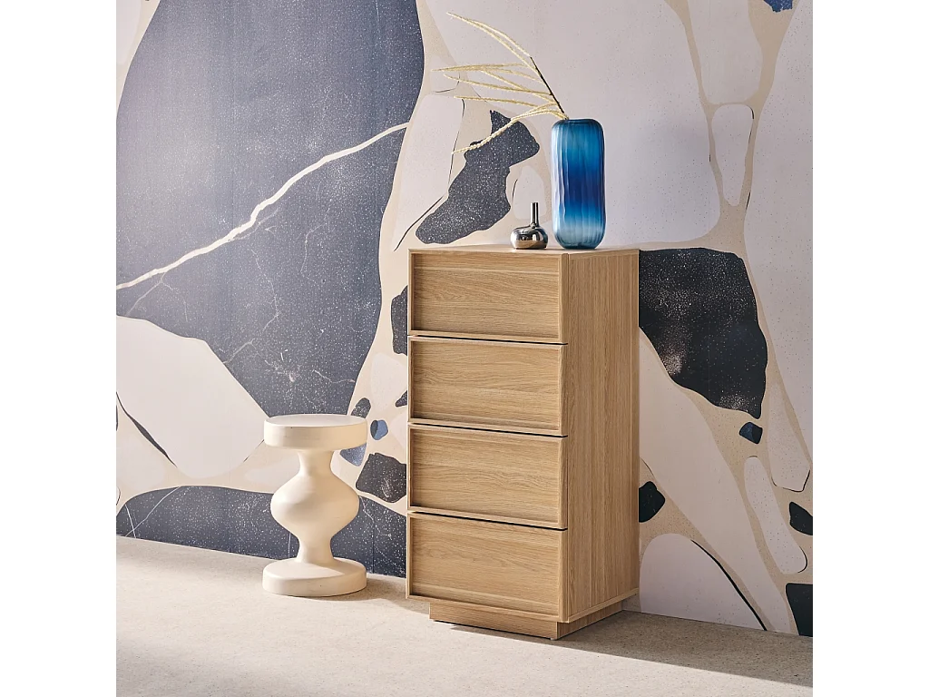 Commode chiffonnier naturel 4 tiroirs effet bois - L 48 x P 43 x H 98.5cm - Kuba