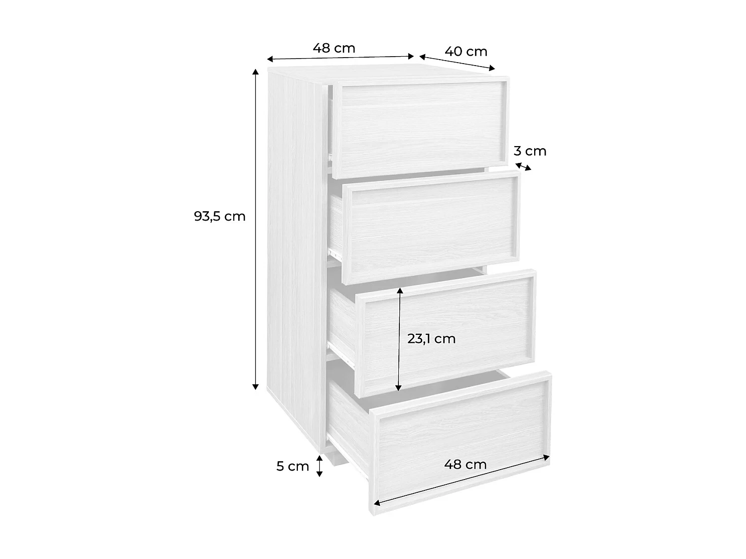 Commode chiffonnier naturel 4 tiroirs effet bois - L 48 x P 43 x H 98.5cm - Kuba