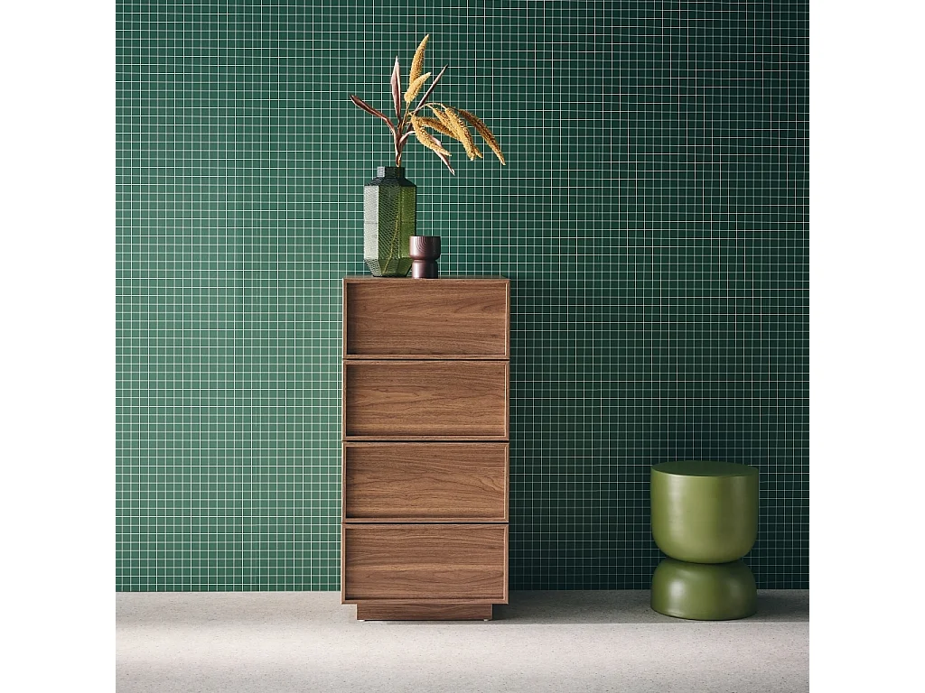 Cassettiera alta con 4 cassetti effetto legno, noce