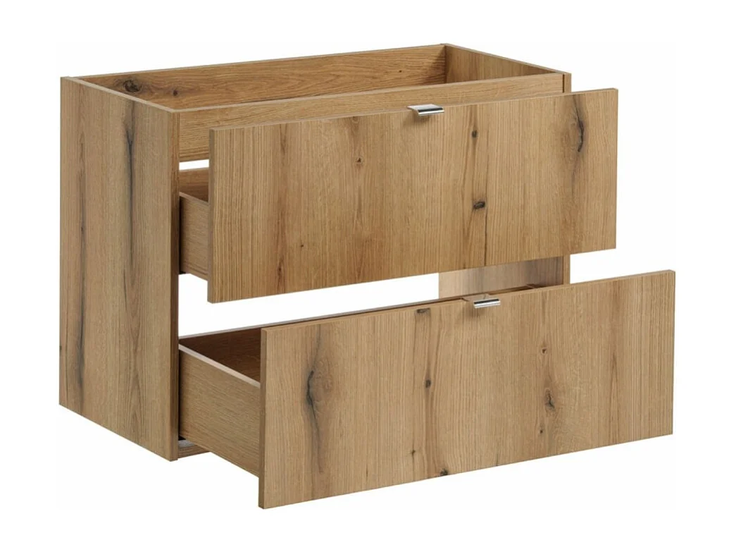 Ensemble de salle de bain suspendu VANO aspect chêne 110cm : meubles sous vasque à tiroirs + plan pour vasque + colonne