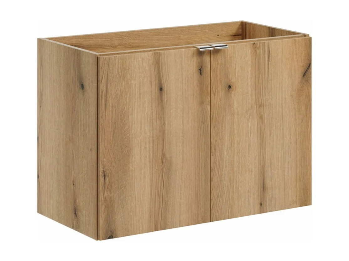 Ensemble de salle de bain VANO aspect chêne et noir 110cm : meubles sous vasque à placards + plan pour vasque + colonne