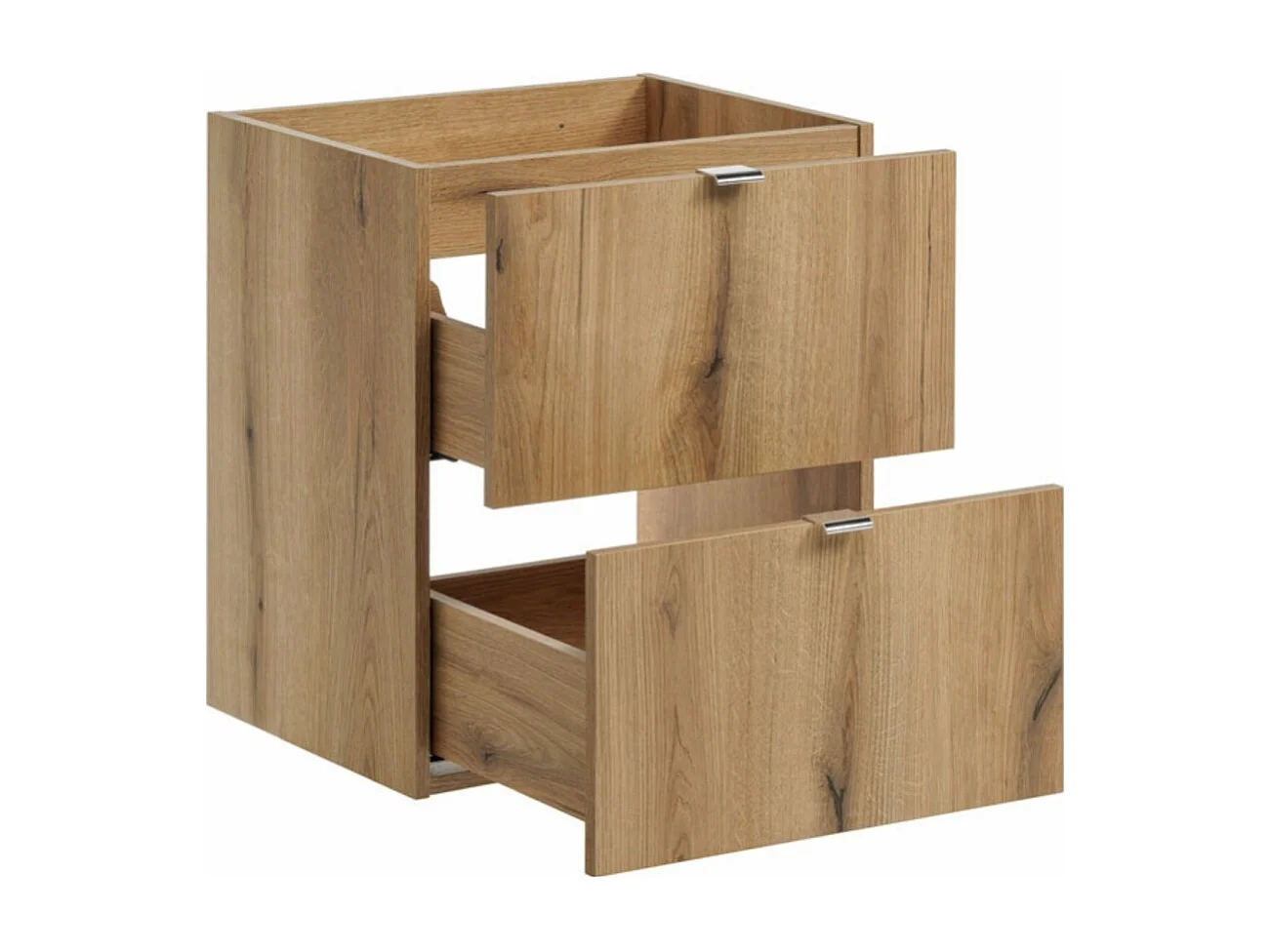 Ensemble VANO aspect chêne 150cm : meubles sous vasque à tiroirs et niches + plan pour vasque + vasques à poser + colonne