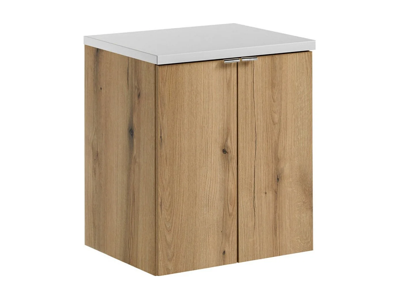 Ensemble de salle de bain suspendu VANO aspect chêne et blanc 50cm : meubles sous vasque à placards + plan pour vasque