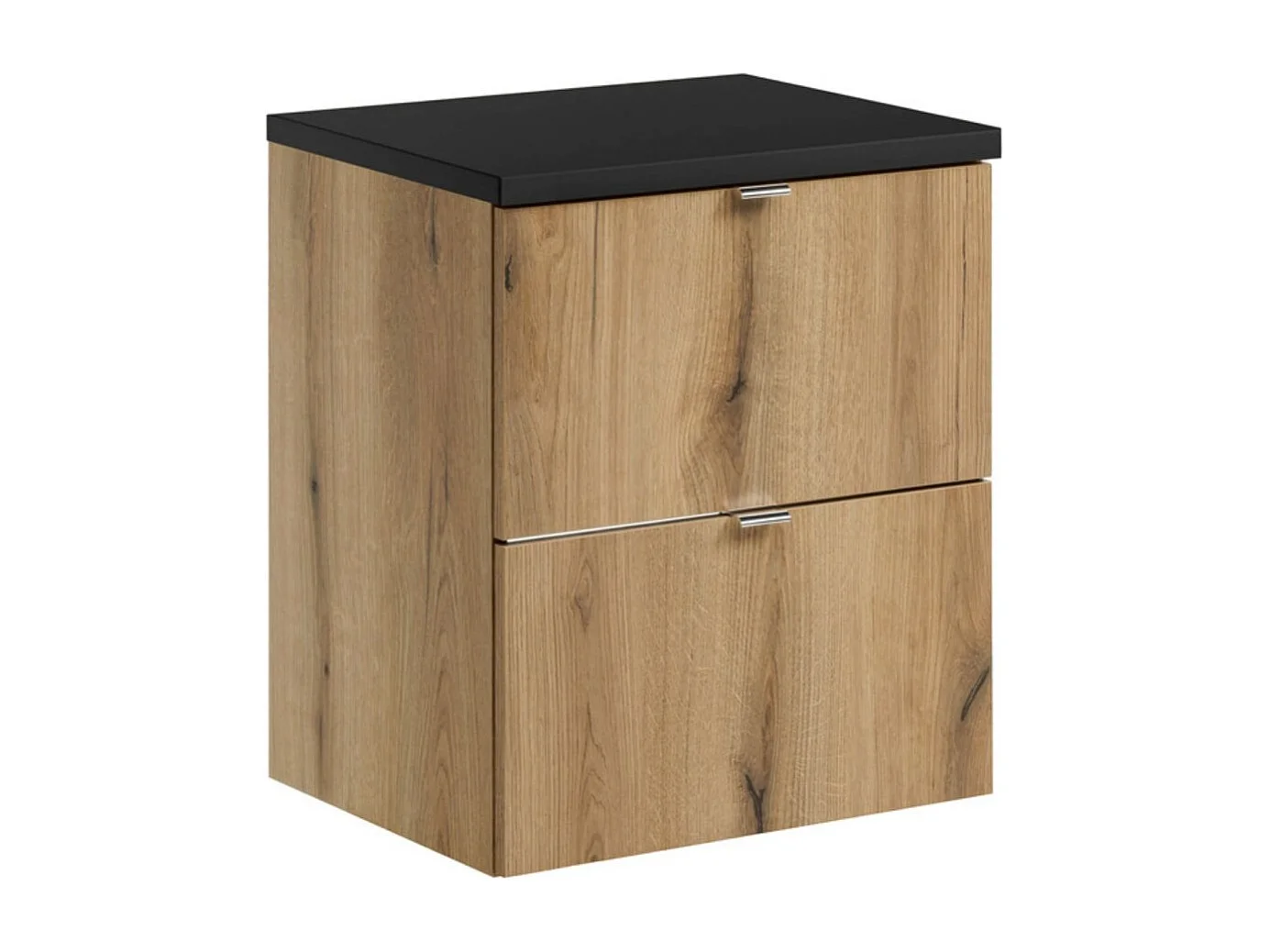 Ensemble de salle de bain suspendu VANO aspect chêne et noir 50cm : meubles sous vasque à tiroirs + plan pour vasque