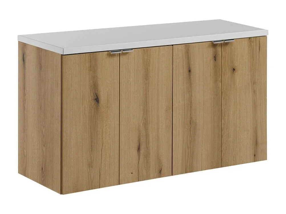 Ensemble de salle de bain suspendu VANO aspect chêne et blanc 100cm : meubles sous vasque à placards + plan pour vasque