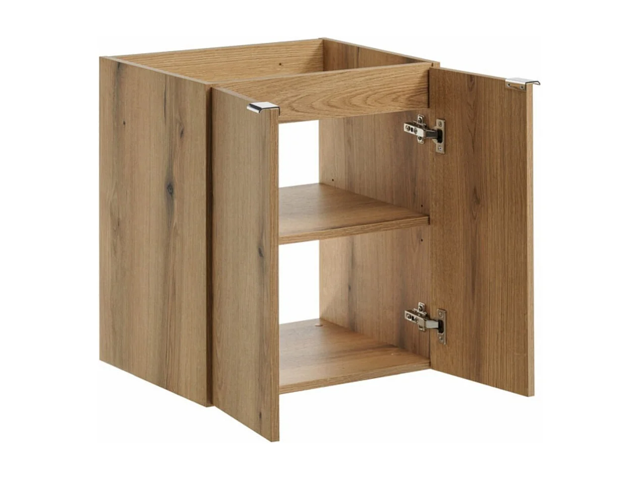 Ensemble de salle de bain suspendu VANO aspect chêne et blanc 100cm : meubles sous vasque à placards + plan pour vasque