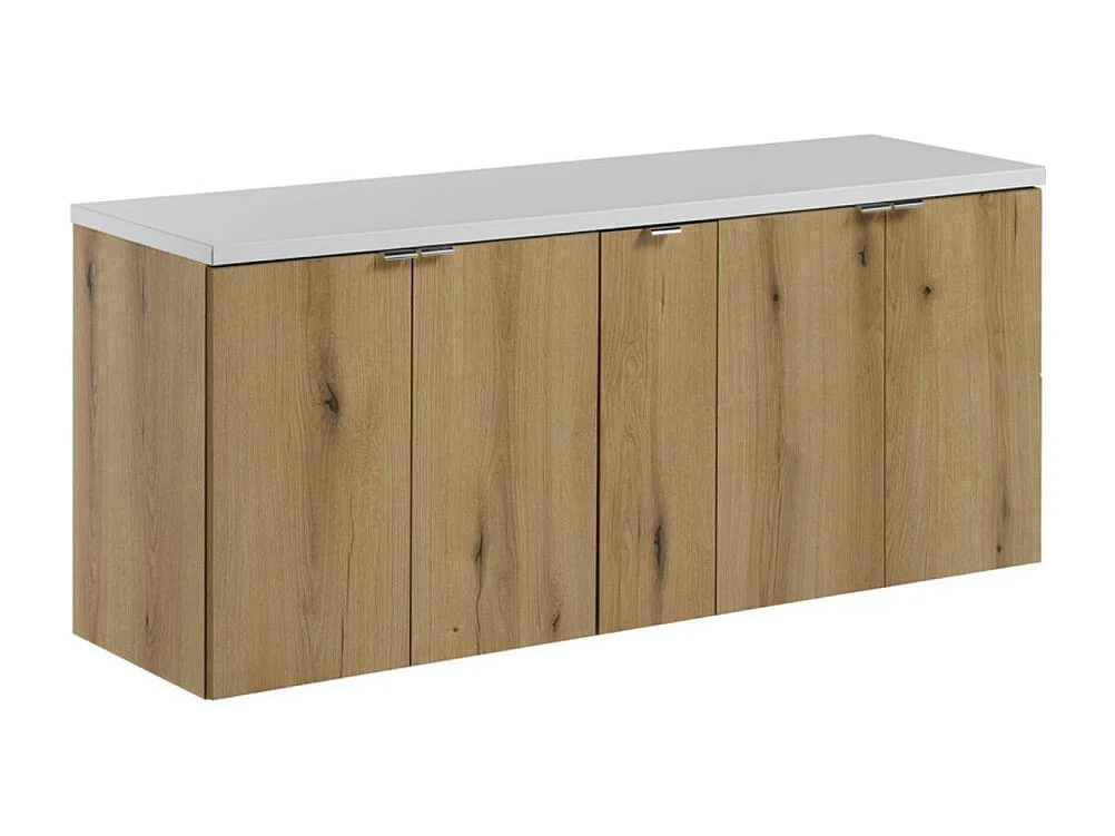 Ensemble de salle de bain suspendu VANO aspect chêne et blanc 140cm : meubles sous vasque à placards + plan pour vasque